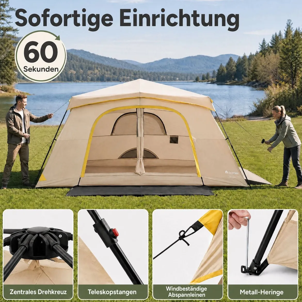Campingzelt für 10 Personen Familienzelt mit Belüftung Regenschutz & Tragetasche 399 x 267 x 201 cm Khaki