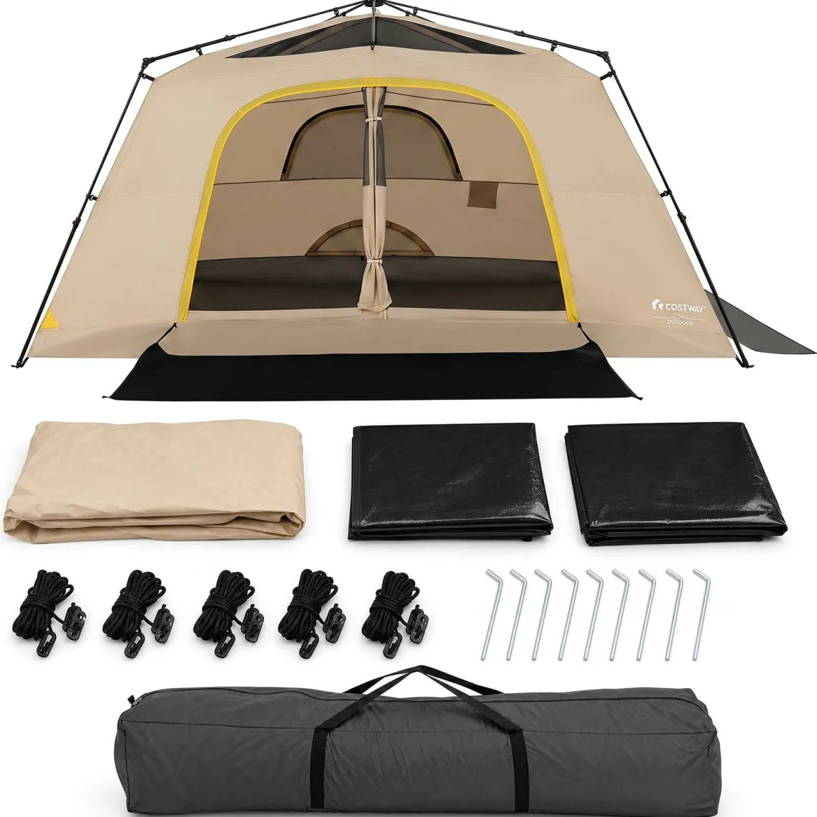 Campingzelt für 10 Personen Familienzelt mit Belüftung Regenschutz & Tragetasche 399 x 267 x 201 cm Khaki