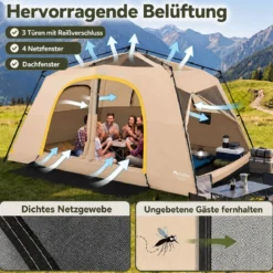 Campingzelt für 10 Personen Familienzelt mit Belüftung Regenschutz & Tragetasche 399 x 267 x 201 cm Khaki