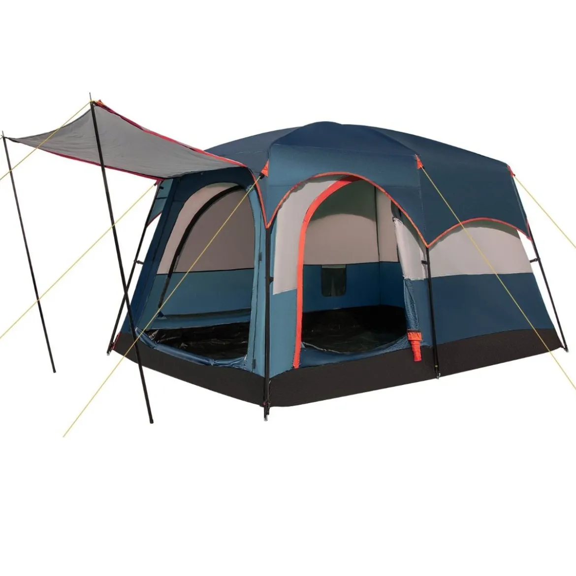 Campingzelt für 6 Personen mit 2-Raum-Trennwand & Regenschutz Blau