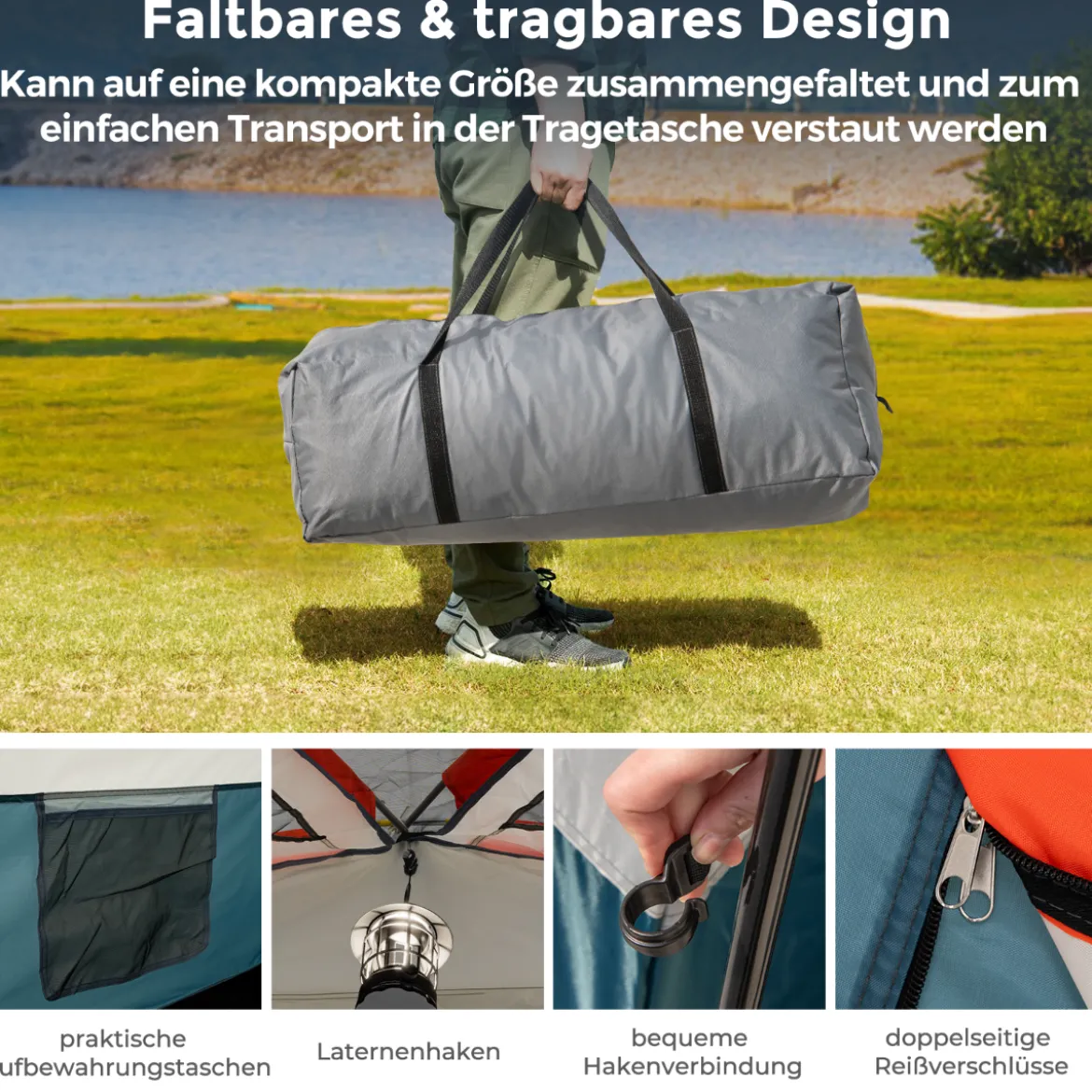 Campingzelt für 6 Personen mit 2-Raum-Trennwand & Regenschutz Blau
