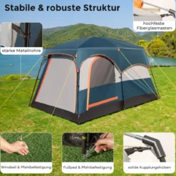 Campingzelt für 6 Personen mit 2-Raum-Trennwand & Regenschutz Blau