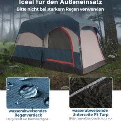 Campingzelt für 6 Personen mit 2-Raum-Trennwand & Regenschutz Blau