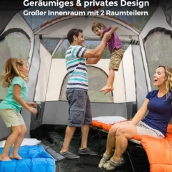 Campingzelt für 6 Personen mit 2-Raum-Trennwand & Regenschutz Hellgrau