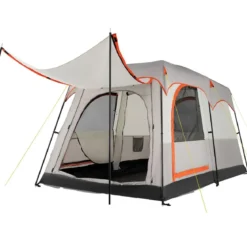 Campingzelt für 6 Personen mit 2-Raum-Trennwand & Regenschutz Hellgrau