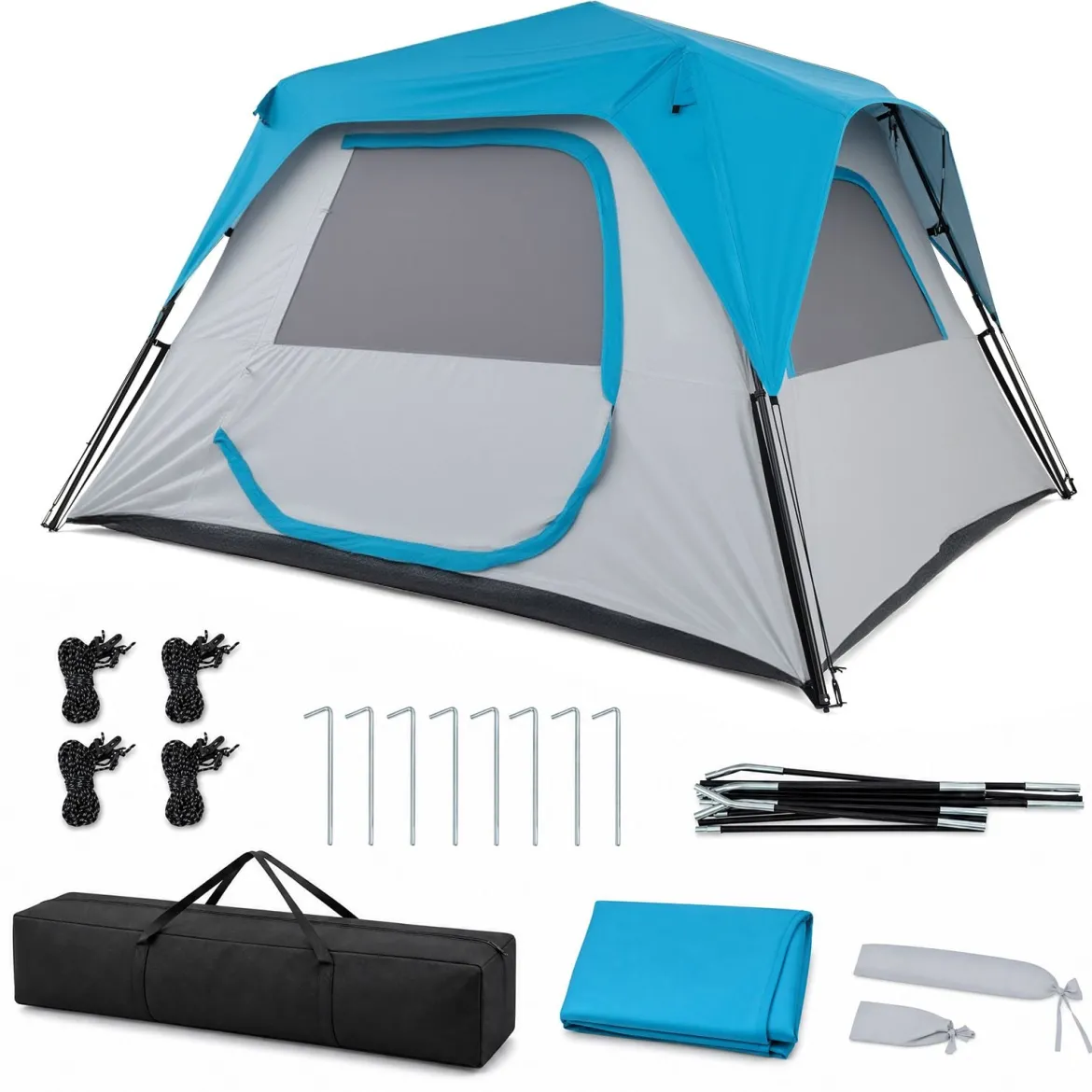Campingzelt für 6 Personen Wasserfestes Pop Up Zelt mit 5 Fenstern & Tür 316 x 280 x 185 cm