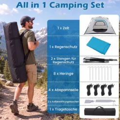 Campingzelt für 6 Personen Wasserfestes Pop Up Zelt mit 5 Fenstern & Tür 316 x 280 x 185 cm