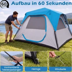 Campingzelt für 6 Personen Wasserfestes Pop Up Zelt mit 5 Fenstern & Tür 316 x 280 x 185 cm