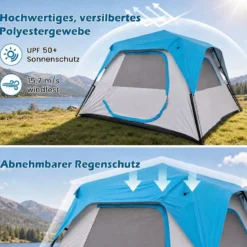 Campingzelt für 6 Personen Wasserfestes Pop Up Zelt mit 5 Fenstern & Tür 316 x 280 x 185 cm