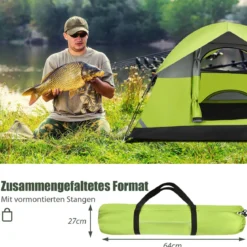 Campingzelt mit wasserabweisendem Oxford-Stoff Doppelschicht 212 x 152 x 122 cm Grün