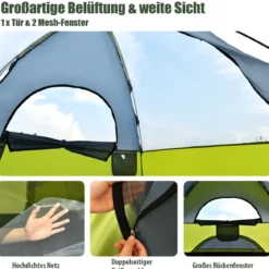 Campingzelt mit wasserabweisendem Oxford-Stoff Doppelschicht 212 x 152 x 122 cm Grün