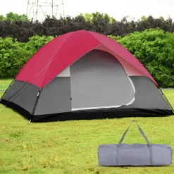 Campingzelt 5-6 Personen Kuppelzelt Wurfzelt Doppelschicht Winddichte 300x300x165cm Rot und Grau