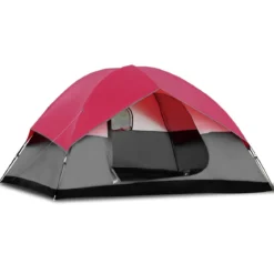 Campingzelt 5-6 Personen Kuppelzelt Wurfzelt Doppelschicht Winddichte 300x300x165cm Rot und Grau