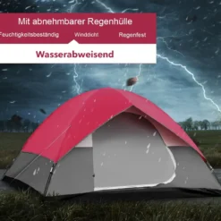 Campingzelt 5-6 Personen Kuppelzelt Wurfzelt Doppelschicht Winddichte 300x300x165cm Rot und Grau