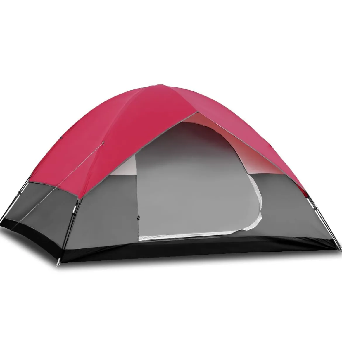 Campingzelt 5-6 Personen Kuppelzelt Wurfzelt Doppelschicht Winddichte 300x300x165cm Rot und Grau