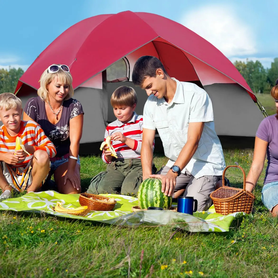 Campingzelt 5-6 Personen Kuppelzelt Wurfzelt Doppelschicht Winddichte 300x300x165cm Rot und Grau