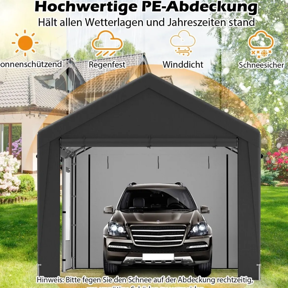 Carport Zeltgarage mit 8 Abnehmbaren Seitenwänden & Rolltüren Garagenzelt Weidezelt