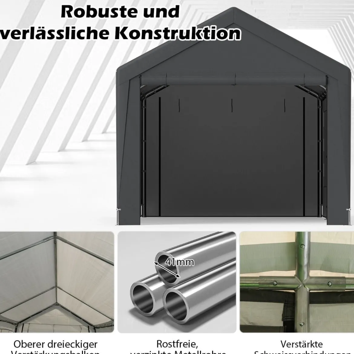 Carport Zeltgarage mit 8 Abnehmbaren Seitenwänden & Rolltüren Garagenzelt Weidezelt