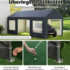Carport Zeltgarage mit 8 Abnehmbaren Seitenwänden & Rolltüren Garagenzelt Weidezelt