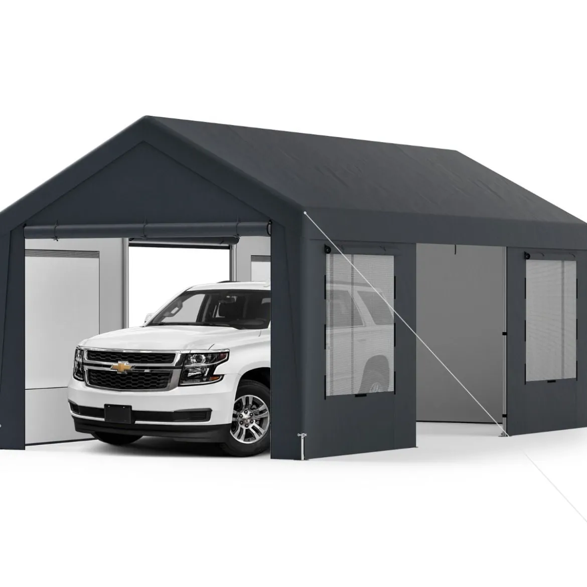 Carport Zeltgarage mit 8 Abnehmbaren Seitenwänden & Rolltüren Garagenzelt Weidezelt