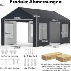 Carport Zeltgarage mit 8 Abnehmbaren Seitenwänden & Rolltüren Garagenzelt Weidezelt