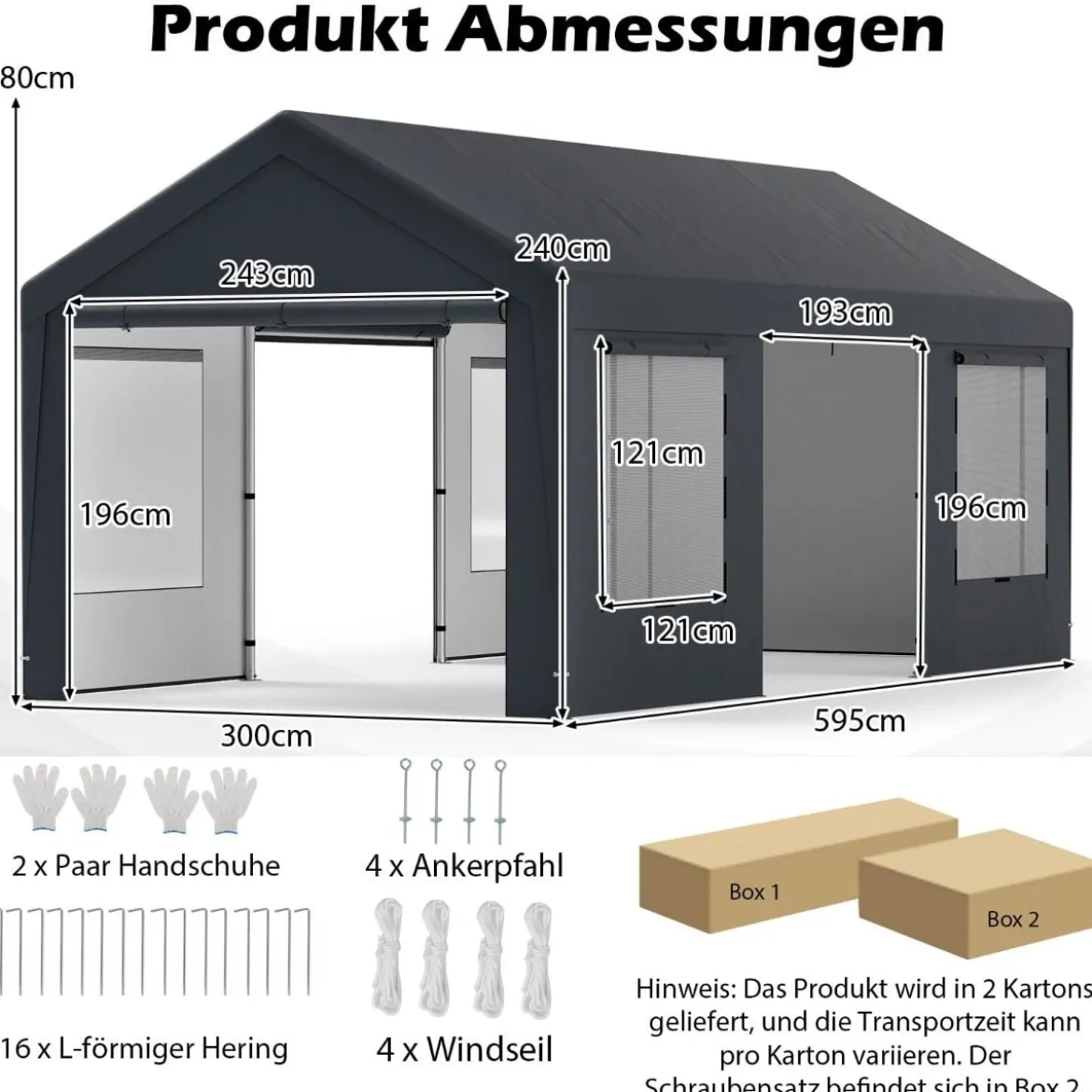 Carport Zeltgarage mit 8 Abnehmbaren Seitenwänden & Rolltüren Garagenzelt Weidezelt