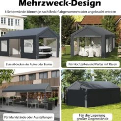 Carport Zeltgarage mit 8 Abnehmbaren Seitenwänden & Rolltüren Garagenzelt Weidezelt