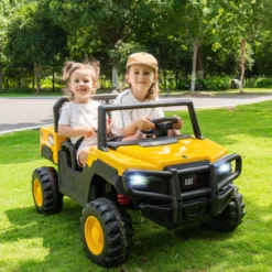 Caterpillar Elektro Auto 24V 2-Sitzer Elektrofahrzeug mit Fernbedienung & 4 x 100W Motoren Elektroauto Gelb
