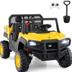 Caterpillar Elektro Auto 24V 2-Sitzer Elektrofahrzeug mit Fernbedienung & 4 x 100W Motoren Elektroauto Gelb