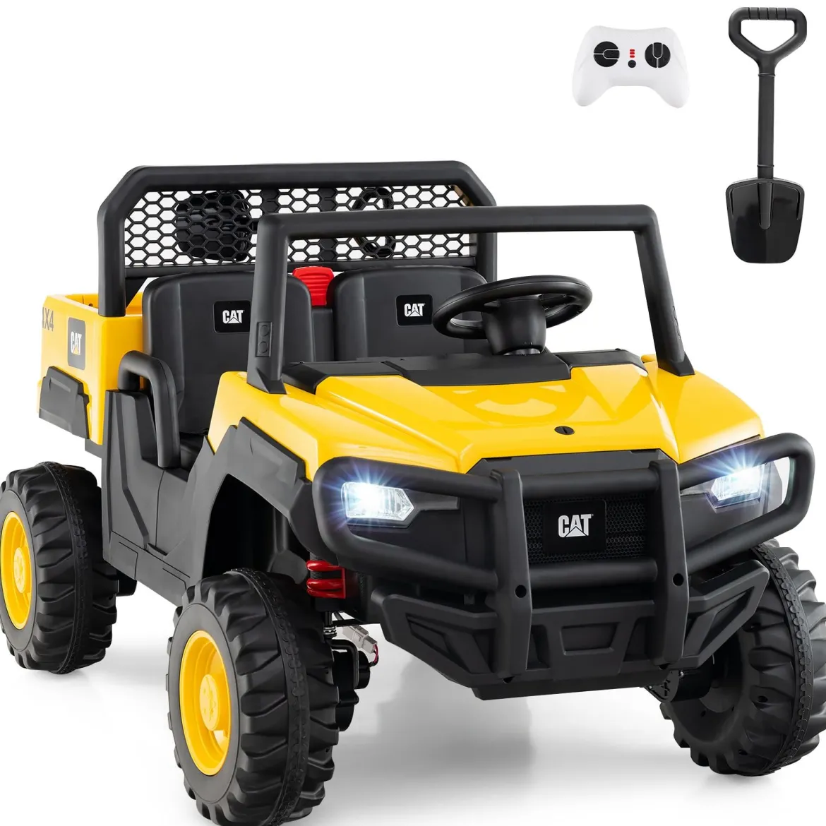 Caterpillar Elektro Auto 24V 2-Sitzer Elektrofahrzeug mit Fernbedienung & 4 x 100W Motoren Elektroauto Gelb
