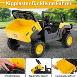 Caterpillar Elektro Auto 24V 2-Sitzer Elektrofahrzeug mit Fernbedienung & 4 x 100W Motoren Elektroauto Gelb