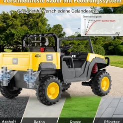 Caterpillar Elektro Auto 24V 2-Sitzer Elektrofahrzeug mit Fernbedienung & 4 x 100W Motoren Elektroauto Gelb