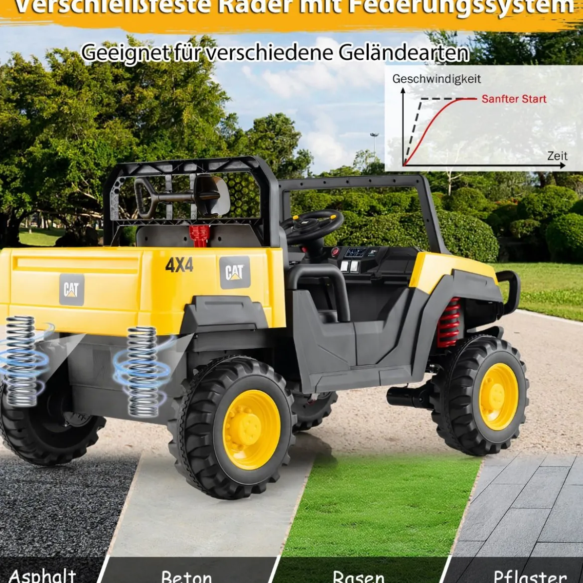 Caterpillar Elektro Auto 24V 2-Sitzer Elektrofahrzeug mit Fernbedienung & 4 x 100W Motoren Elektroauto Gelb
