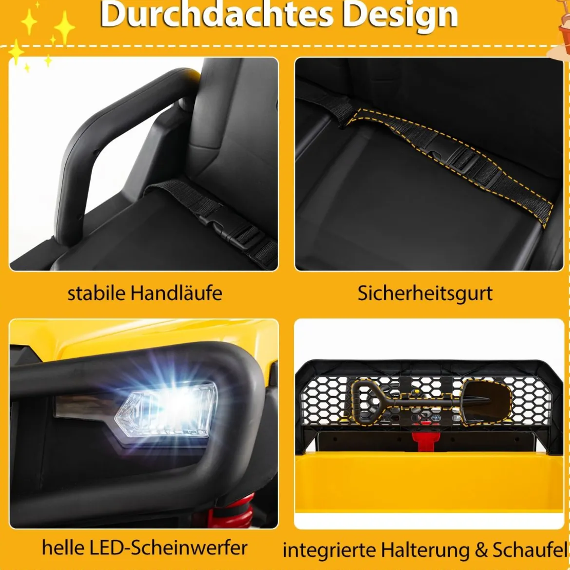 Caterpillar Elektro Auto 24V 2-Sitzer Elektrofahrzeug mit Fernbedienung & 4 x 100W Motoren Elektroauto Gelb