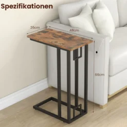 C-förmiger Beistelltisch kompakter Sofatisch für kleine Räume Kaffeetisch mit Metallrahmen 48 x 26 x 66 cm