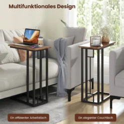 C-förmiger Beistelltisch kompakter Sofatisch für kleine Räume Kaffeetisch mit Metallrahmen 48 x 26 x 66 cm