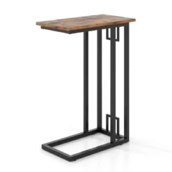 C-förmiger Beistelltisch kompakter Sofatisch für kleine Räume Kaffeetisch mit Metallrahmen 48 x 26 x 66 cm