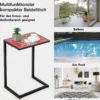 C-förmiger Beistelltisch Sofatisch mit Metallrahmen Terrassentisch 46,5 x 32 x 65,5 cm Schwarz + Rot
