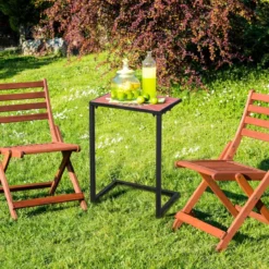 C-förmiger Beistelltisch Sofatisch mit Metallrahmen Terrassentisch 46,5 x 32 x 65,5 cm Schwarz + Rot