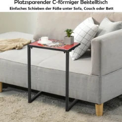 C-förmiger Beistelltisch Sofatisch mit Metallrahmen Terrassentisch 46,5 x 32 x 65,5 cm Schwarz + Rot