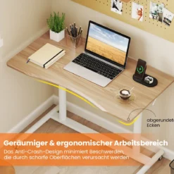 C-förmiger Schreibtsich mit Rollen 70-106 cm höhenverstellbarer ComputertischStehpult Natur