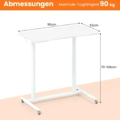 C-förmiger Schreibtsich mit Rollen 70-106 cm höhenverstellbarer ComputertischStehpult Weiß