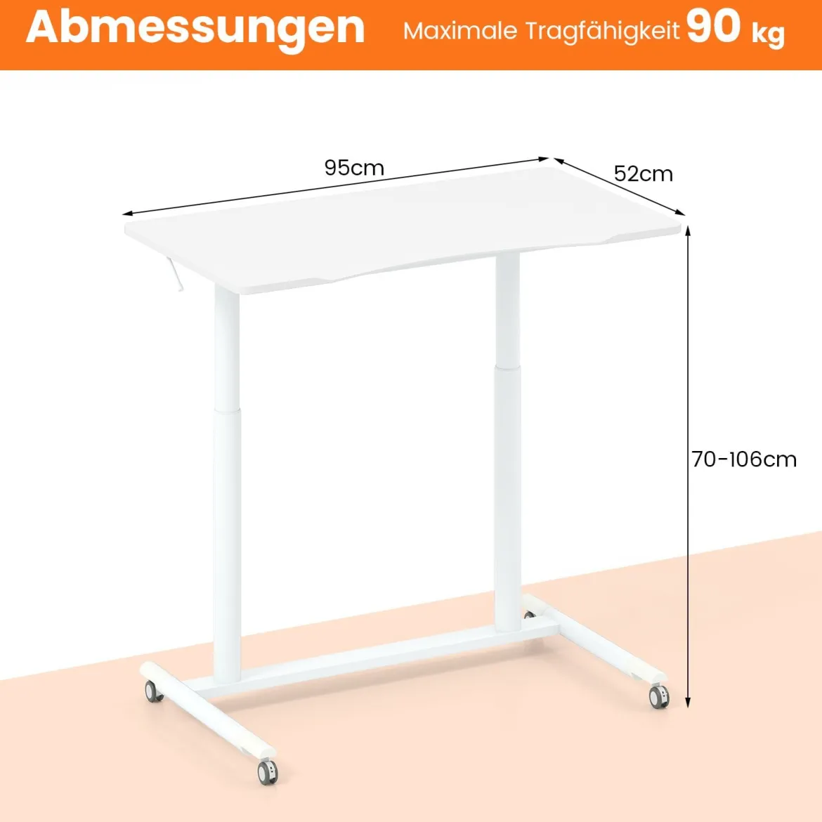C-förmiger Schreibtsich mit Rollen 70-106 cm höhenverstellbarer ComputertischStehpult Weiß