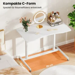 C-förmiger Schreibtsich mit Rollen 70-106 cm höhenverstellbarer ComputertischStehpult Weiß