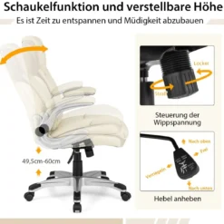 Chefsessel drehbarer Schreibtischstuhl aus Kunstleder mit Wippfunktion 72 x 72 x 108–118 cm Weiß