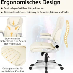 Chefsessel drehbarer Schreibtischstuhl aus Kunstleder mit Wippfunktion 72 x 72 x 108–118 cm Weiß
