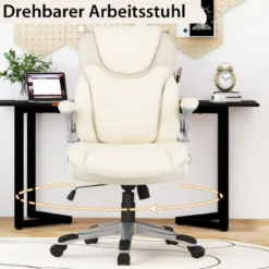 Chefsessel drehbarer Schreibtischstuhl aus Kunstleder mit Wippfunktion 72 x 72 x 108–118 cm Weiß