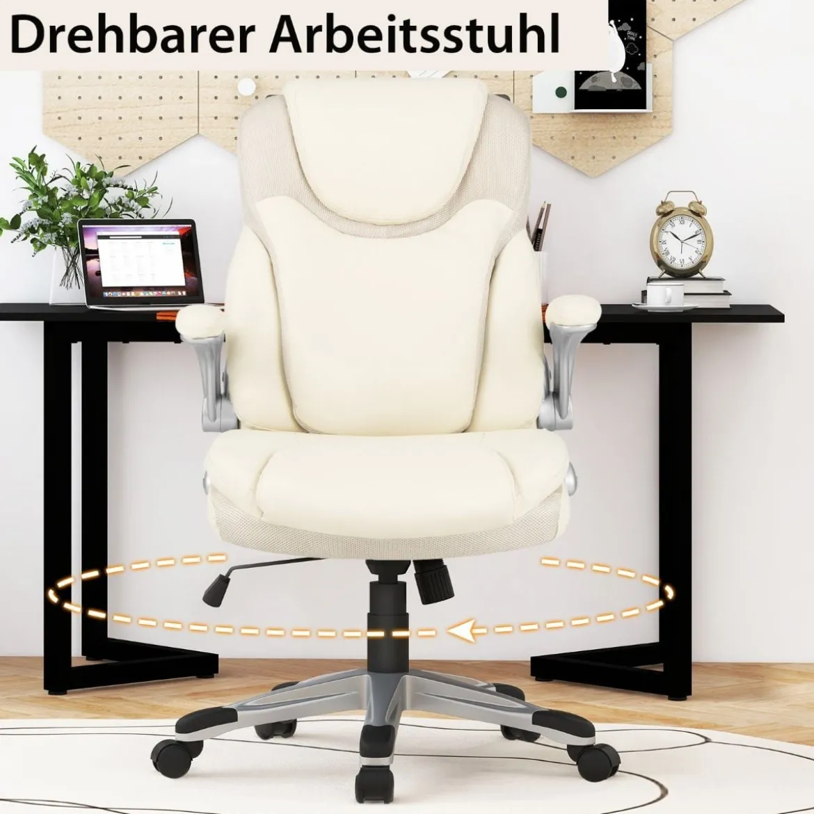 Chefsessel drehbarer Schreibtischstuhl aus Kunstleder mit Wippfunktion 72 x 72 x 108–118 cm Weiß