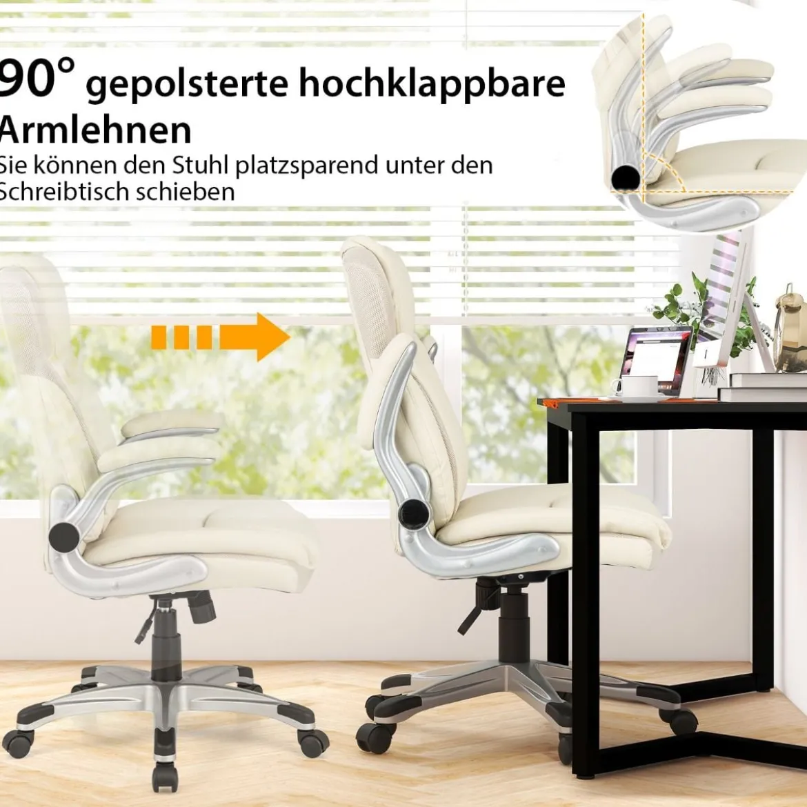 Chefsessel drehbarer Schreibtischstuhl aus Kunstleder mit Wippfunktion 72 x 72 x 108–118 cm Weiß