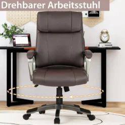 Chefsessel drehbarer Schreibtischstuhl aus Kunstleder mit Wippfunktion und verstellbarer Höhe 64 x 69 x 106–116 cm Braun